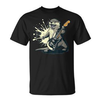 かわいいカワウソの顔のコスチューム エレキギター付き 音楽ファン向け Tシャツ - Kawaiitshirt