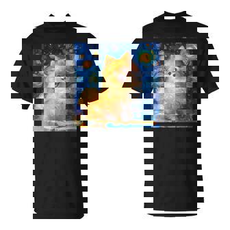 かわいいポメラニアン犬 星月夜 ヴィンセント・ヴァン・ゴッホ絵画 Tシャツ - Kawaiitshirt