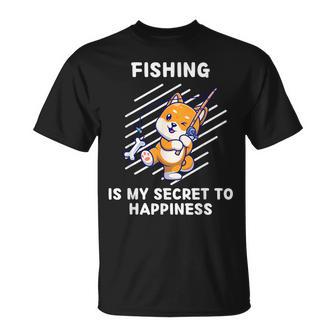 かわいい柴犬 釣りは幸せの秘密 柴犬 Tシャツ - Kawaiitshirt