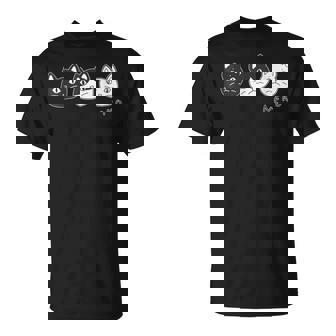 ねこさん 3 スリー Neko・Neko・Neko 黒猫・ハチワレ・白猫【どうぶつフレンズ】不機嫌猫 顔イラスト Tシャツ - Kawaiitshirt