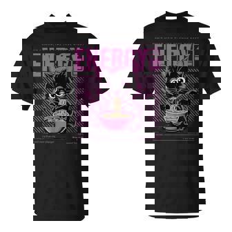 アニメ風ラーメン猫デザイン 充電と食欲のエネルギー系グラフィック Tシャツ - Kawaiitshirt