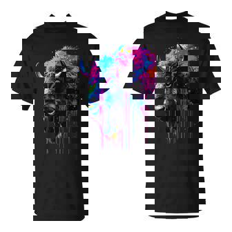 アメリカンバイソンカラーポップアート 美しいアメリカンバイソン愛好家 Tシャツ - Kawaiitshirt