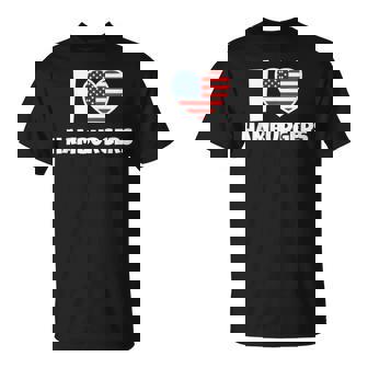 アメリカ国旗とハートのアイ・ラブ・ハンバーガー Tシャツ - Kawaiitshirt