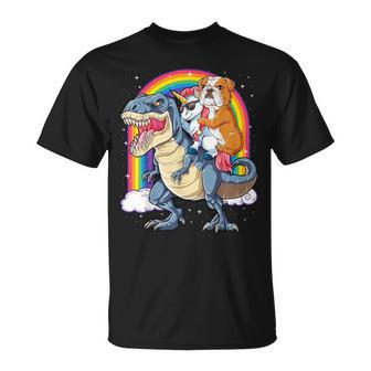 イングリッシュブルドッグ ユニコーン ライディング ダイナソー Tレックス ギフト メンズ レディース Tシャツ - Kawaiitshirt