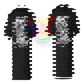 イースターエッグのかわいい赤ちゃん豚の漫画アート。 Tシャツ - Kawaiitshirt