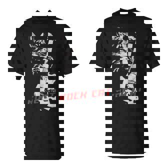 エレキギターを弾くロックキャット 面白い猫ニャーパロディショー Tシャツ - Kawaiitshirt