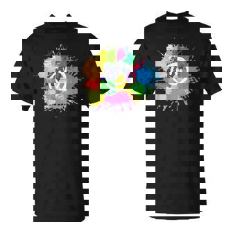 カラフル スプラッター ペイント 水彩 スマイル フェイス ユニセックス Tシャツ - Kawaiitshirt