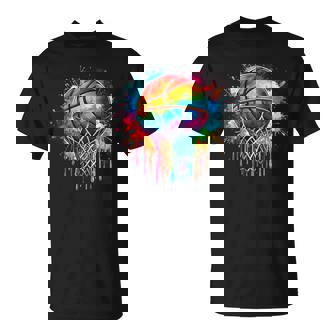 カラフル バスケットボール 絞り染め カラー スプラッシュ フープ ネット スラム ダンク Tシャツ - Kawaiitshirt