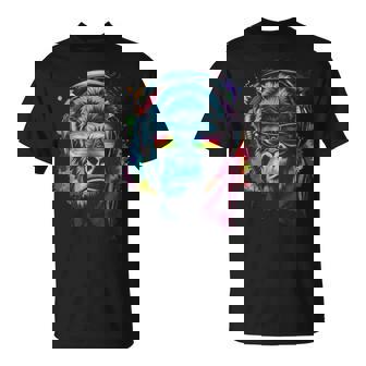 カラフルなゴリラとヘッドフォン レインボー バイブス エイプ モチーフ Tシャツ - Kawaiitshirt