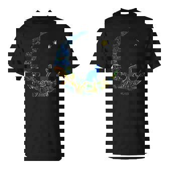 カラフルな曼荼羅三日月と猫と星 Tシャツ - Kawaiitshirt