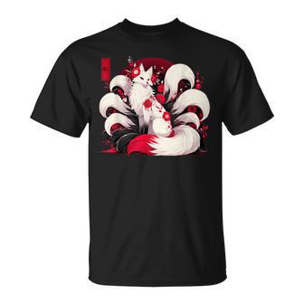 キツネ キツネ 赤いクモユリ 花 日本の九尾キツネ Tシャツ - Kawaiitshirt