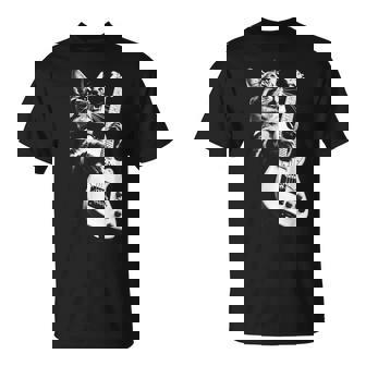 ギターを弾くロック猫 面白いギター猫 Tシャツ - Kawaiitshirt