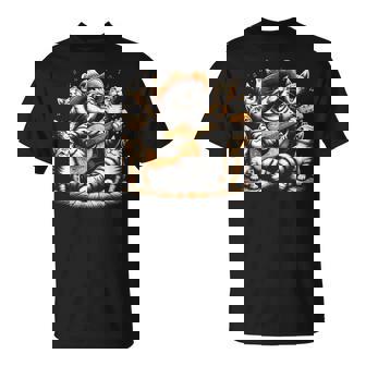 ギターを弾く猫 面白いロックミュージックギター猫 Tシャツ - Kawaiitshirt