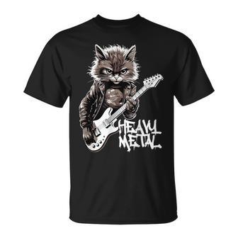 ギターを弾く猫 ヘヴィメタル ロックキャット おもしろギタリスト Tシャツ - Kawaiitshirt