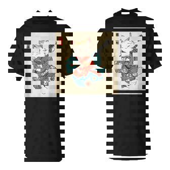 ギター奏でる猫 着物姿 ヴィンテージ 日本美術 面白い Tシャツ - Kawaiitshirt