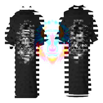 クール マンドリル 猿の精霊 動物 イラスト 絞り染め アート Tシャツ - Kawaiitshirt