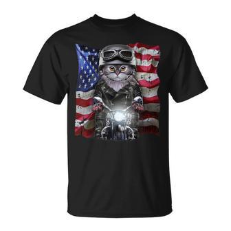 グレー 猫 ねこ バイク 星条旗 アメリカ Tシャツ - Kawaiitshirt