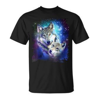コズミックスペース オオカミ 家族 オオカミ 顔 Tシャツ - Kawaiitshirt