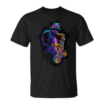 サックス奏者 ジャズ好きのためのカラフルなラインアート Tシャツ - Kawaiitshirt