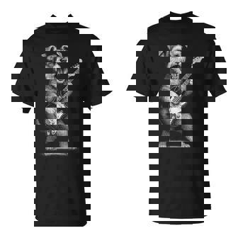 シュナウザー ギターを弾く ロックミュージック 犬好き Tシャツ - Kawaiitshirt