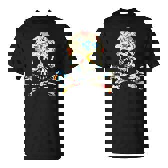 ジョリー・ロジャーのシルエット 花柄 スカル＆クロスボーン Tシャツ - Kawaiitshirt