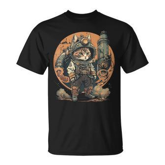 スチームパンク 猫 キティ 子猫 月 スペース スチームパンク Tシャツ - Kawaiitshirt