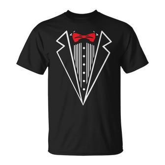 メンズ タキシード 赤い蝶ネクタイ付き ブラックスーツ 面白い メンズ レディース キッズ Tシャツ - Kawaiitshirt