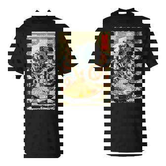タコを食べる ラーメン 麺 和 漫画 アニメ 浮世絵 Tシャツ - Kawaiitshirt