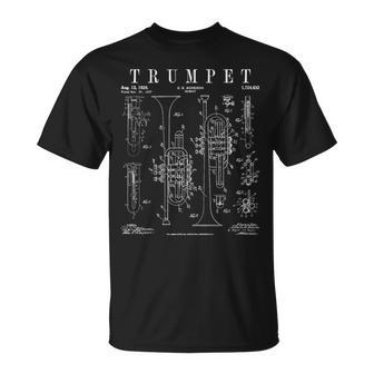 トランペットヴィンテージ特許トランペティスト図面プリント Tシャツ - Kawaiitshirt
