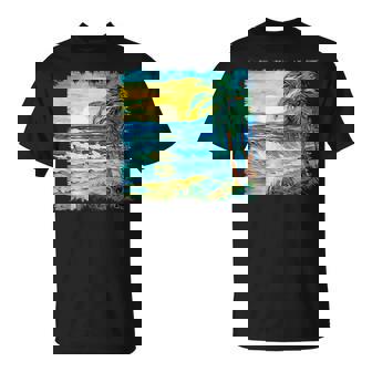 トロピカルビーチ 太陽 オーシャン ヤシの木 ゴッホスタイル アートデザイン Tシャツ - Kawaiitshirt