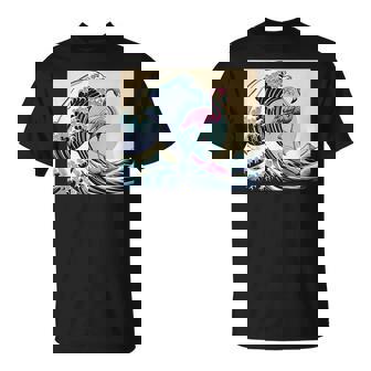 トロピカルピンク フラミンゴ グレートビッグウェーブサーファー オーシャンビーチ Tシャツ - Kawaiitshirt