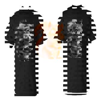 ドングリを持ったかわいいリスのデザイン Tシャツ - Kawaiitshirt