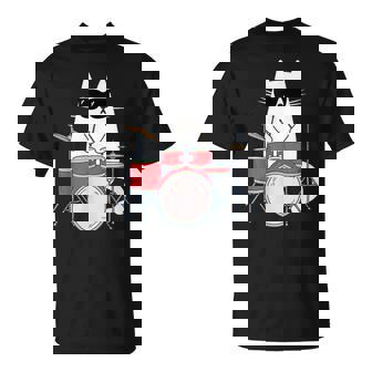 ネコとドラム 猫とサングラス ネコ好き 猫飼い 愛猫家 ドラム ドラムセット バンド ジャズ音楽 ねこ ネコ 猫 Tシャツ - Kawaiitshirt