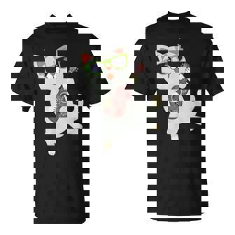 ハワイアンウケ猫遊びウクレレバッジポケット Tシャツ - Kawaiitshirt