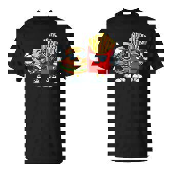 ハンバーガーフライドポテトファーストフード愛好家アート 面白いユーモアコンボプリント Tシャツ - Kawaiitshirt