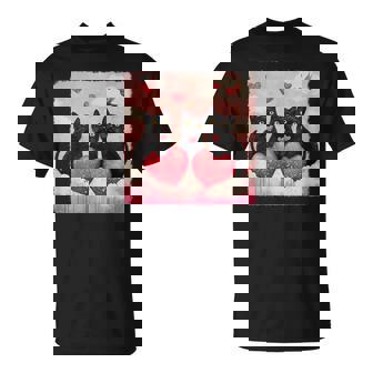 ハートのある黒猫 バレンタインデー アートペインティング Tシャツ - Kawaiitshirt