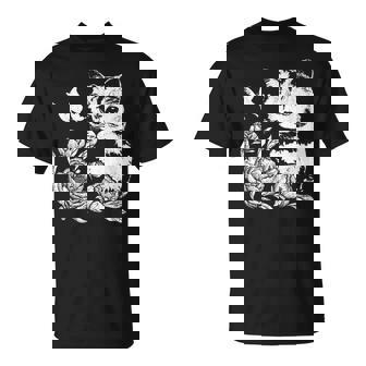 バラと蝶の猫、花柄 Tシャツ - Kawaiitshirt