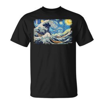 バンゴッホの星空と北斎の富嶽三十六景波絵の融合 Tシャツ - Kawaiitshirt