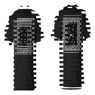 メンズ ブラック ホワイト バンダナ プリント ブラック ペイズリー柄 Tシャツ - Kawaiitshirt