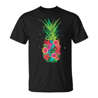 パイナップルフラワー レディース メンズ アロハ ハワイ ヴィンテージ ハワイアン Tシャツ - Kawaiitshirt