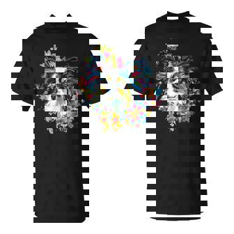 フローラル・ポップ・アート カラフルなパピヨン Tシャツ - Kawaiitshirt