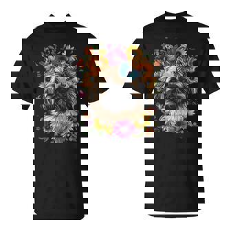 ペキニーズ犬 キュート 花柄 ひまわり コテージコア ママ お父さん Tシャツ - Kawaiitshirt