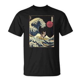 ボストンテリア 日本神奈川波 おもしろサーフドッグ Tシャツ - Kawaiitshirt