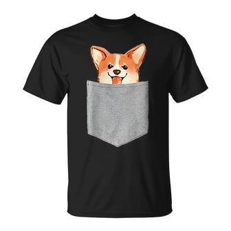 ポケットから覗く可愛いコーギーのデザイン Tシャツ - Kawaiitshirt