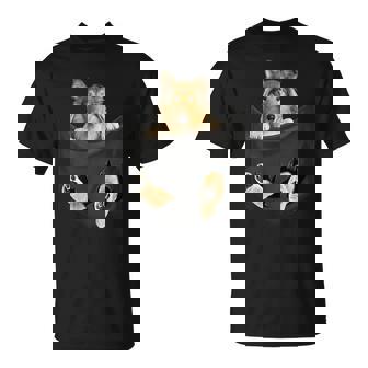 ポケットに入ったセーブルコリー犬、ラフコリーの子犬のぞき見 Tシャツ - Kawaiitshirt