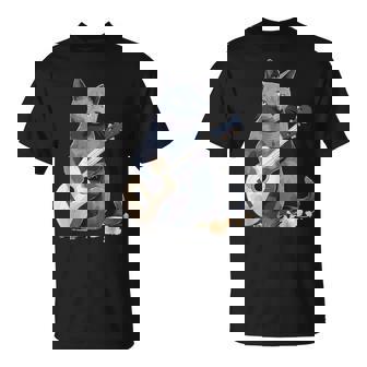 ミュージシャン ロシアンブルー猫 ギタリスト 猫とギター Tシャツ - Kawaiitshirt