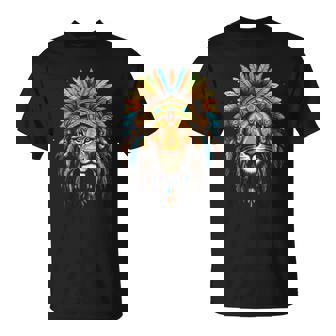 ライオン インディアン ヘッドドレス 羽 部族 ライオン Tシャツ - Kawaiitshirt