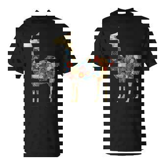 ラマ アルパカ フローラル カラフル 花 ペルーのお土産 Tシャツ - Kawaiitshirt