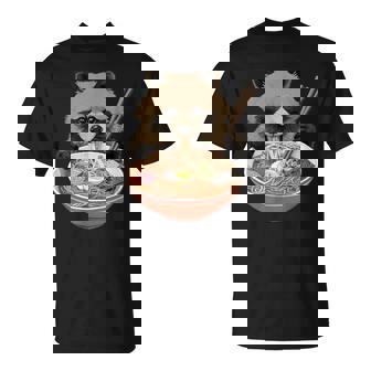 ラーメンたぬき タヌキ おもしろ ユニーク 動物 アニマル 狸 漢字 麺 グラフィック イラスト アニメ Tシャツ - Kawaiitshirt