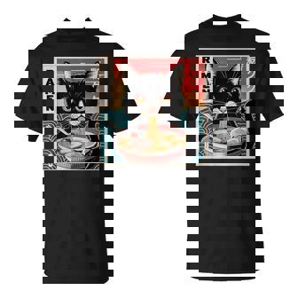 ラーメンと黒猫 和風ビンテージ Tシャツ - Kawaiitshirt